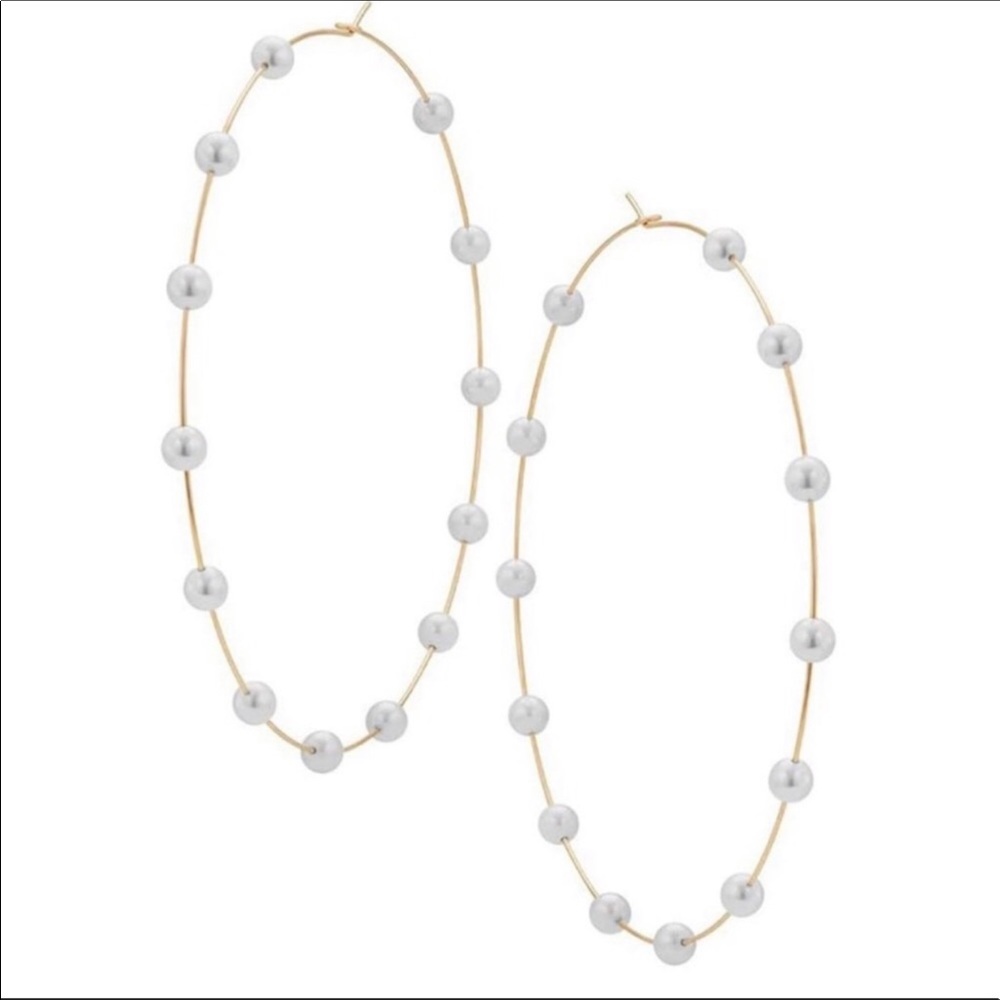 New Zara Large Threader Hoop Statement Earrings ~ Boho Pearl Accents ~ Hoops - Picture 10 of 14